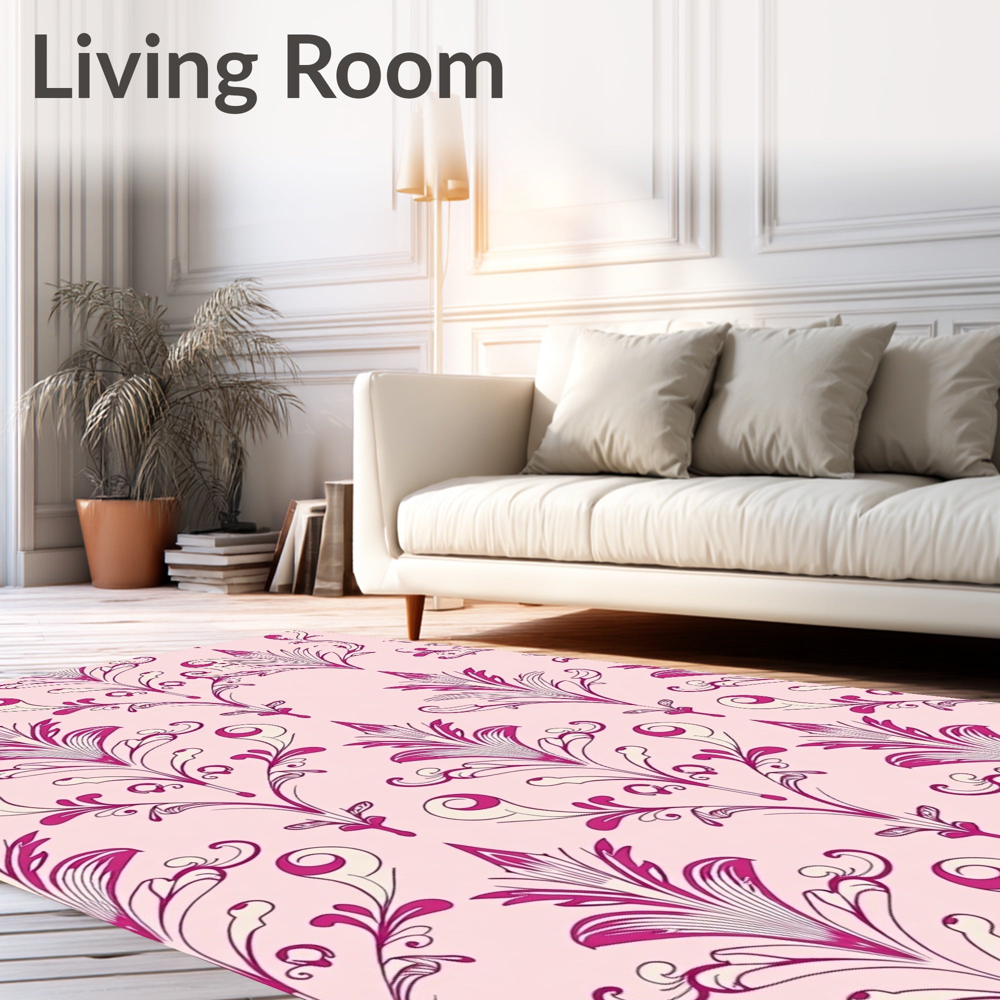 Pink Lilac Damask Ornate Pattern Rug