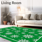 Festive Snowflake Pattern on Green Background Rug