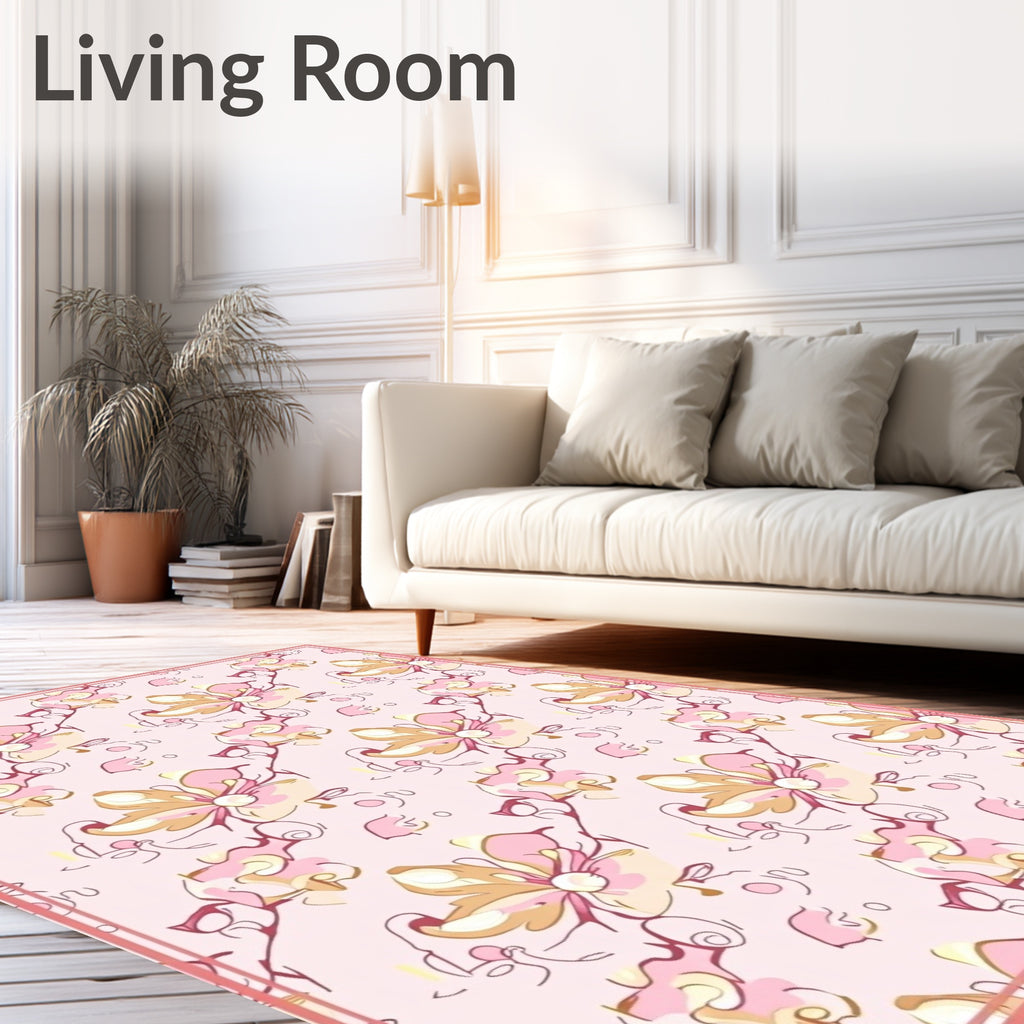 Whimsical Pink Floral Artful Rug
