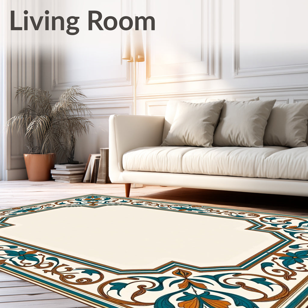 Ornate Floral Scrolls Border Design Rug