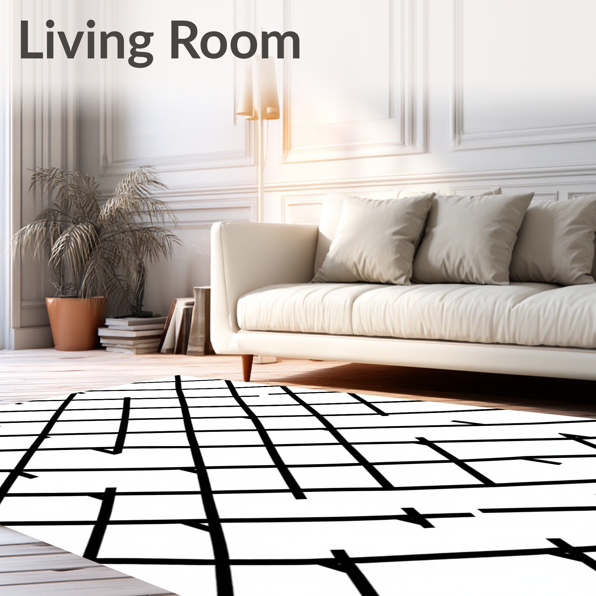Monochromatic Interlocking Grid Pattern Rug
