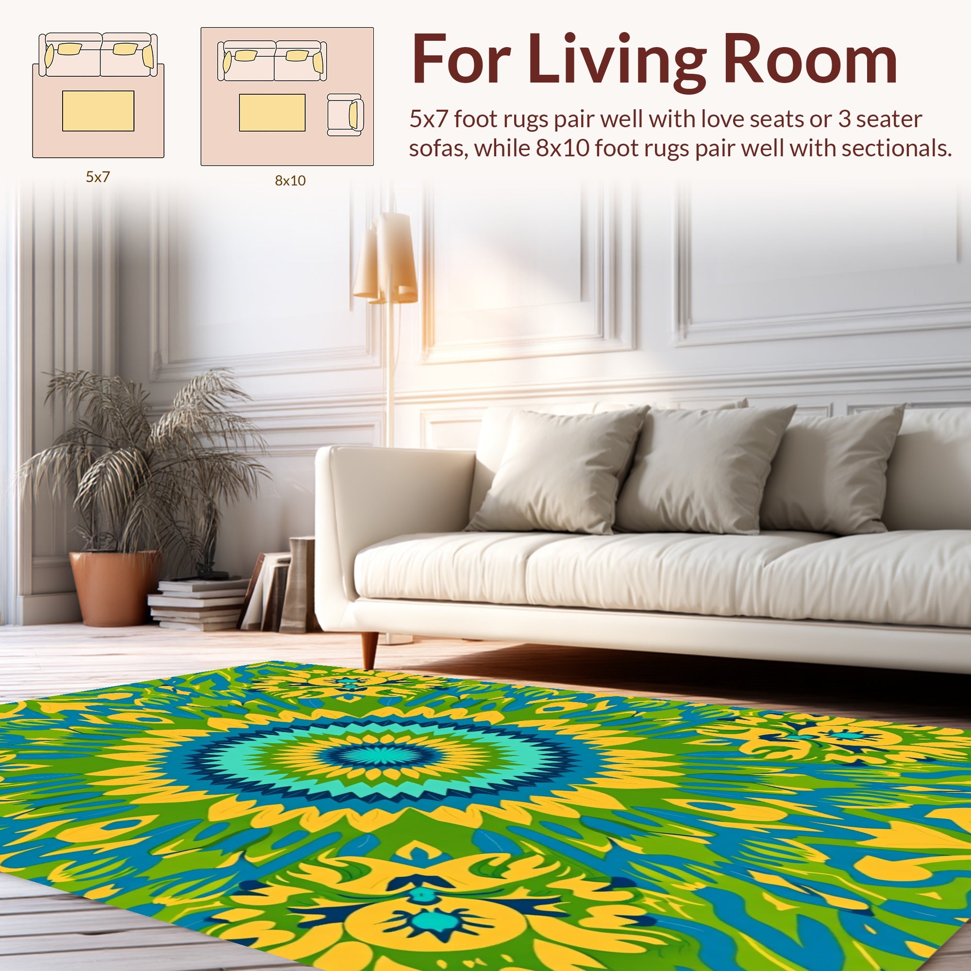 Vibrant Floral Sunburst Mandala Rug