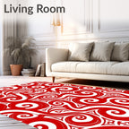 Bold Crimson Swirl And Tribal Rug