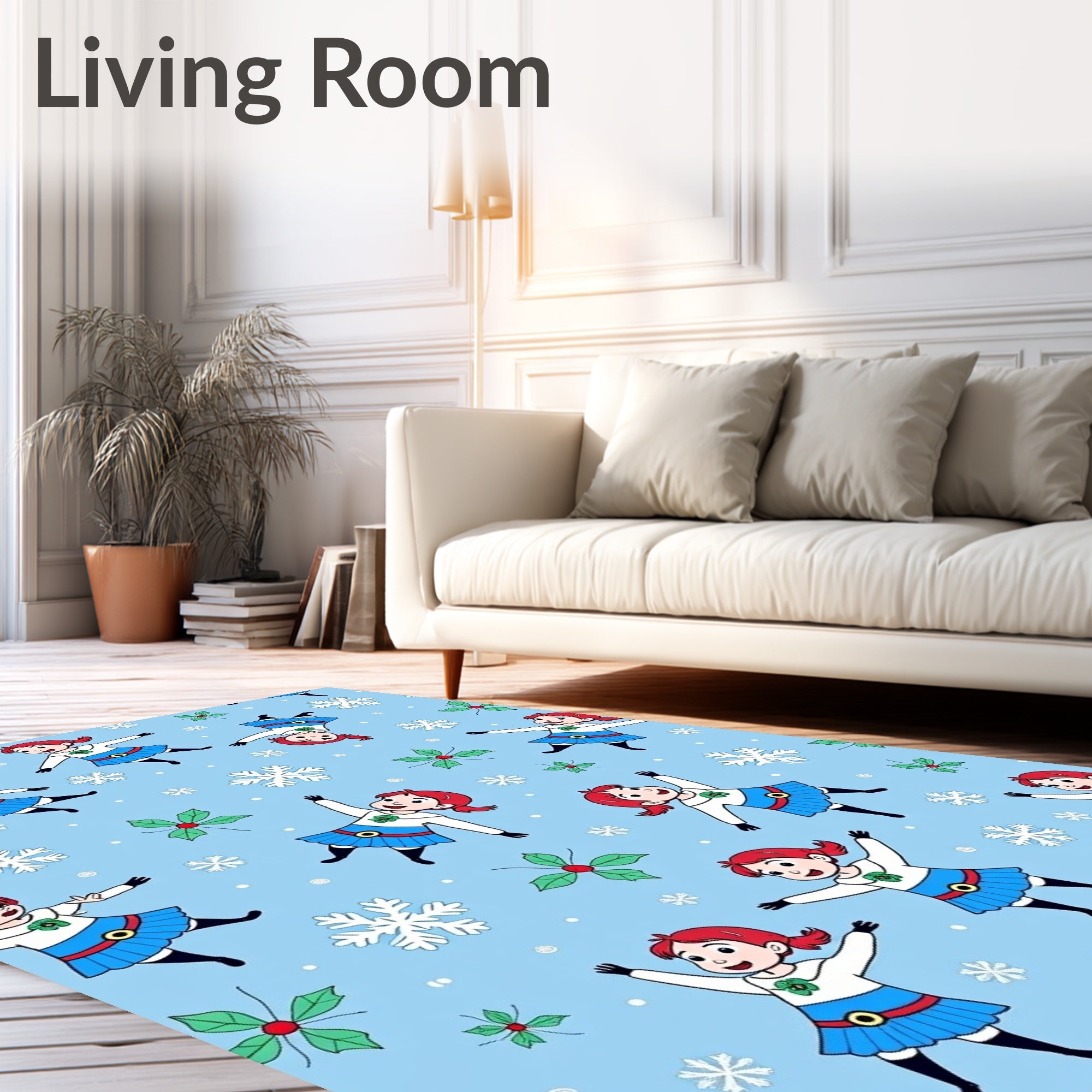 Whimsical Winter Girls Snowflakes Rug
