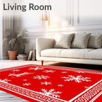 Red White Reindeer Snowflake Pattern Rug