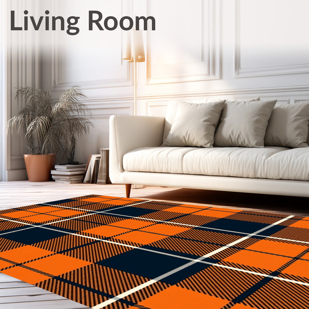 Classic Orange Navy Plaid Pattern Rug