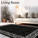 Ornate Scrollwork Black White Rug