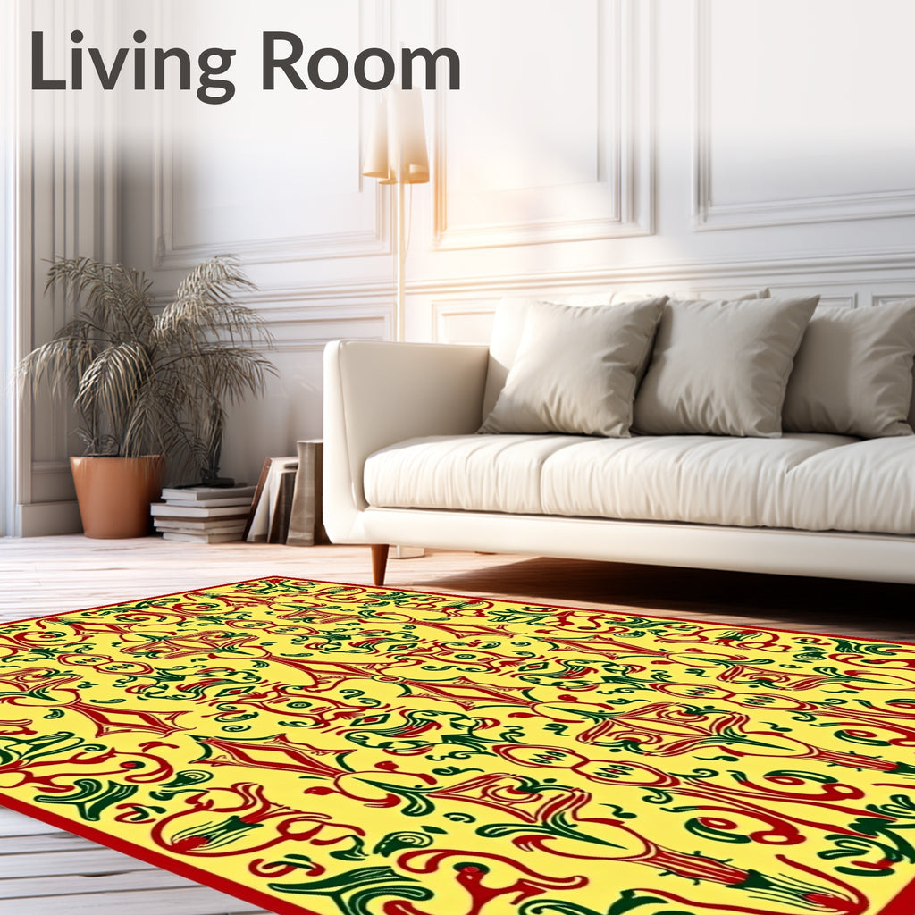 Bold Red Green Abstract Pattern Rug