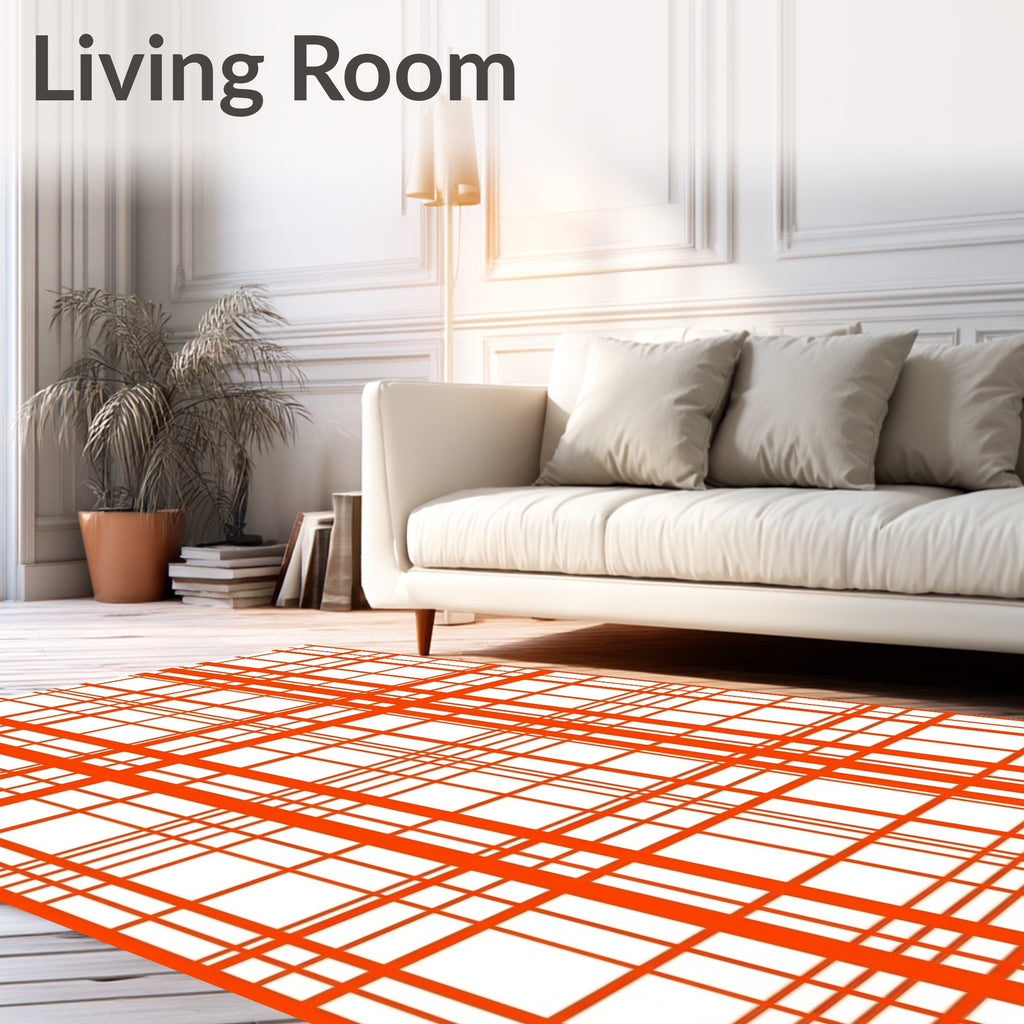 Bold Orange Plaid Geometric Pattern Rug