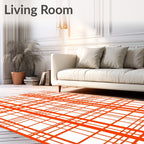 Bold Orange Plaid Geometric Pattern Rug
