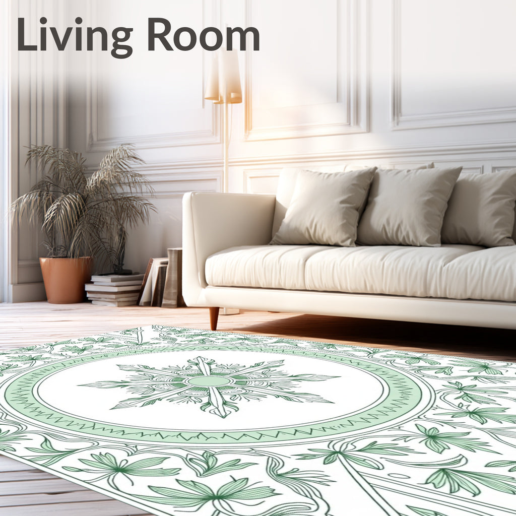 Green Floral Medallion Intricate Pattern Rug