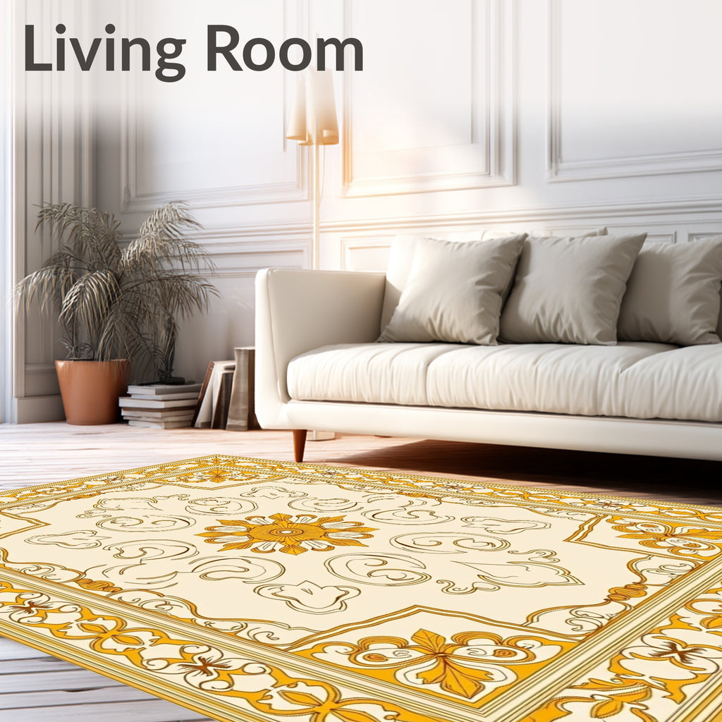 Golden Floral Medallion Bordered Rug