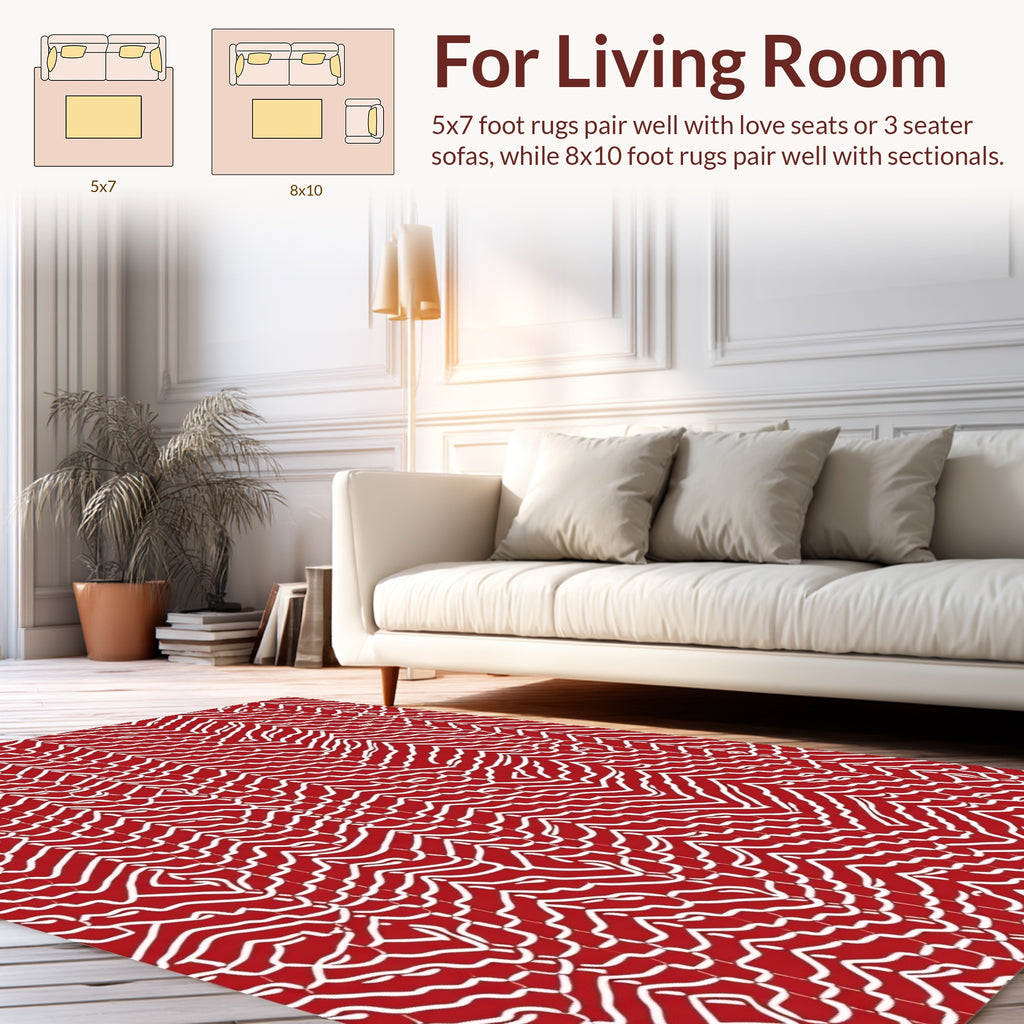 Wavy Chevron Red Stripe Pattern Rug