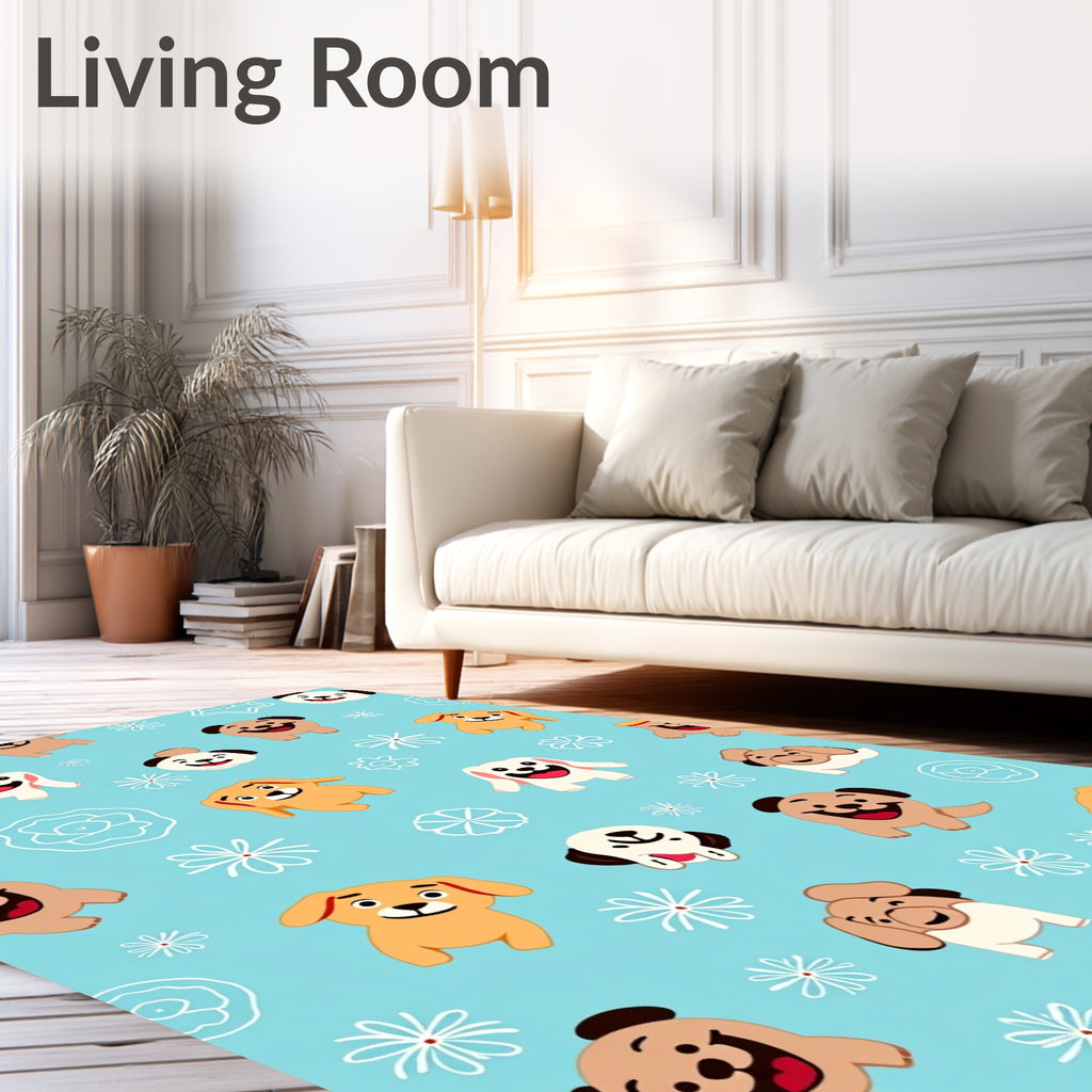 Happy Puppy And Flower Pattern Rug