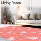 Whimsical Bunny And Floral Pattern Rug