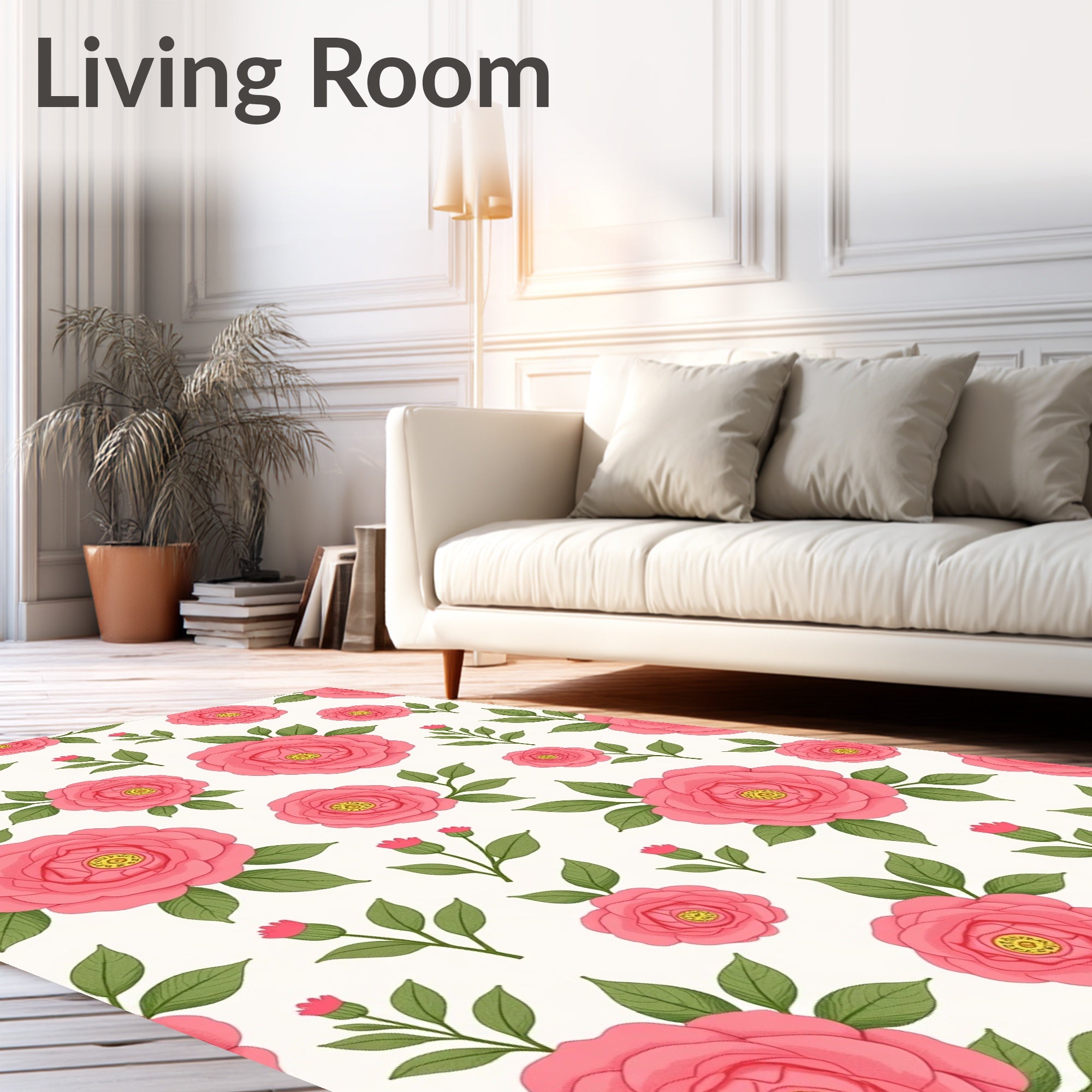 Pink Floral Nature Pattern Rug