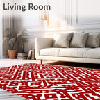 Abstract Red White Geometric Pattern Rug