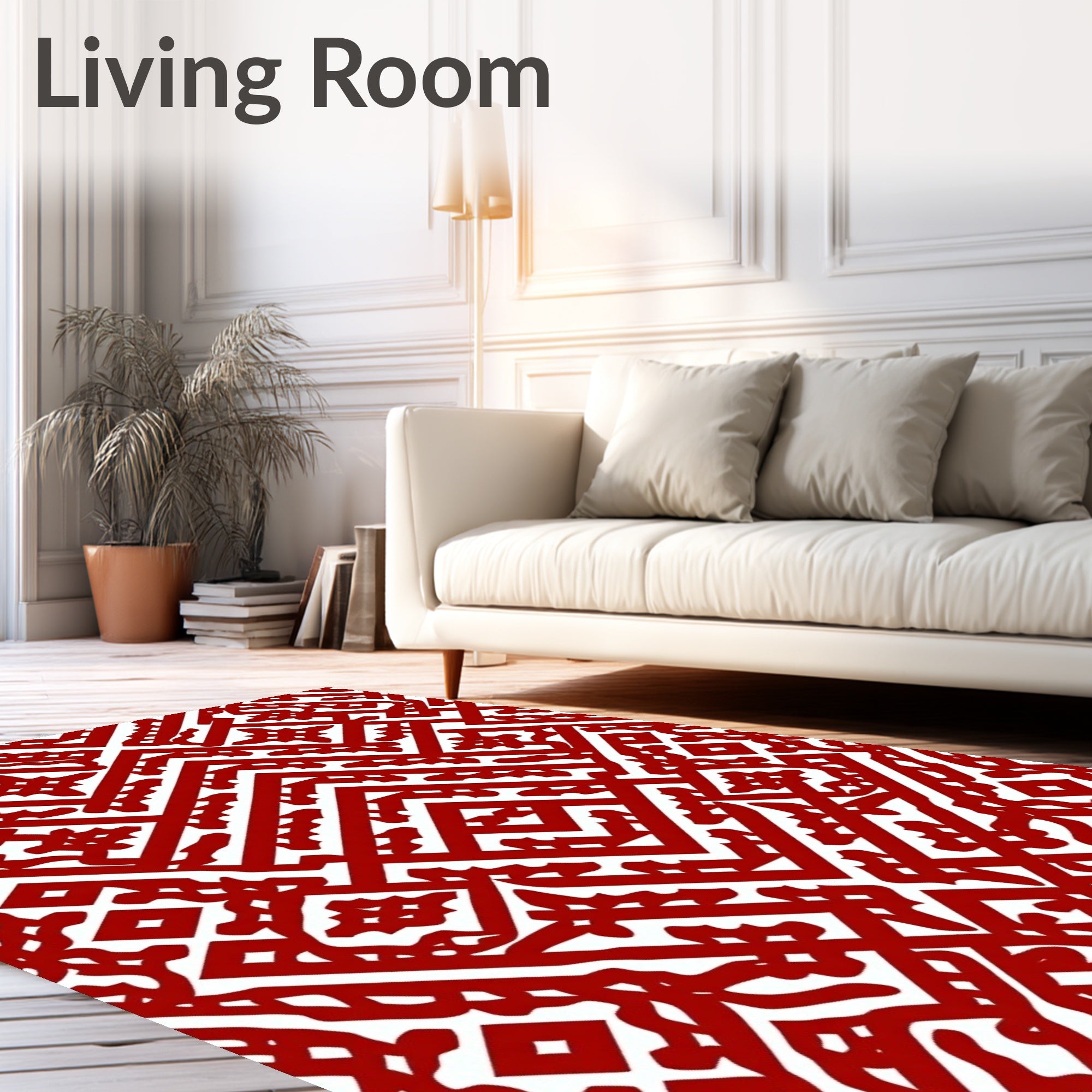 Abstract Red White Geometric Pattern Rug
