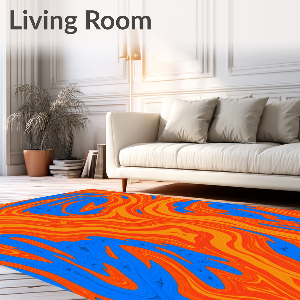 Abstract Swirl Orange Blue Design Rug