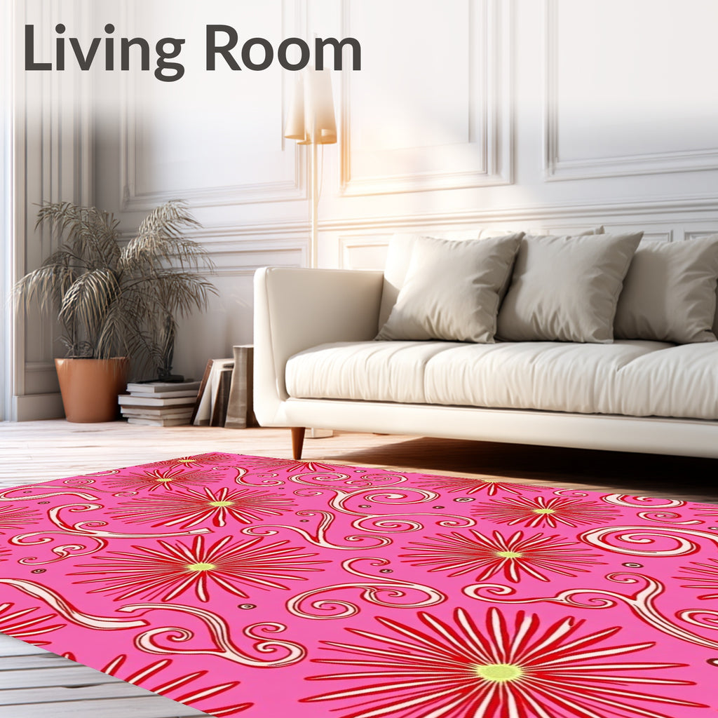 Pink Red Floral Swirls Rug