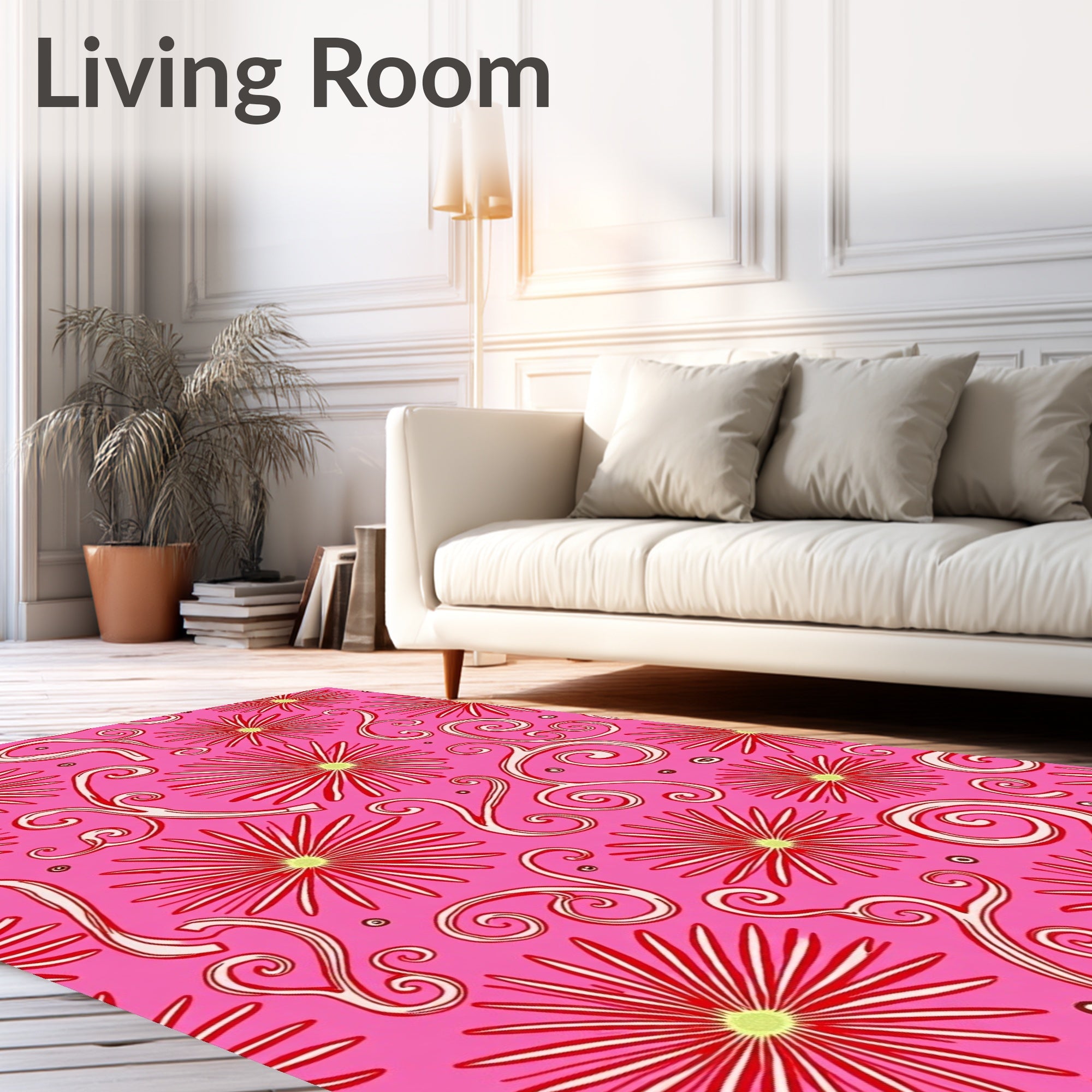 Pink Red Floral Swirls Rug