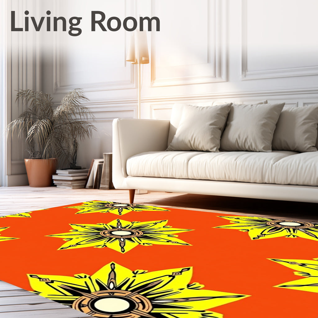 Radiant Yellow Star Art Deco Rug