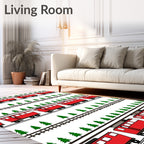 Red Train Tree Track Repeating Pattern Rug