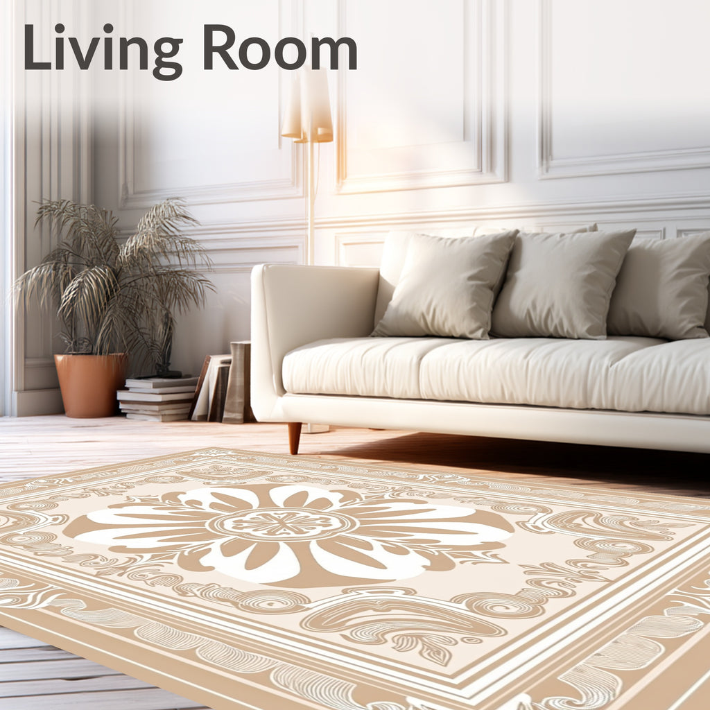 Elegant Floral Medallion Border Design Rug