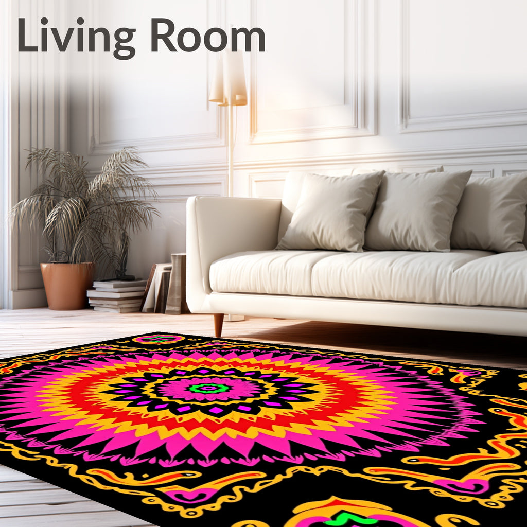 Vibrant Sunburst Mandala Pattern Rug