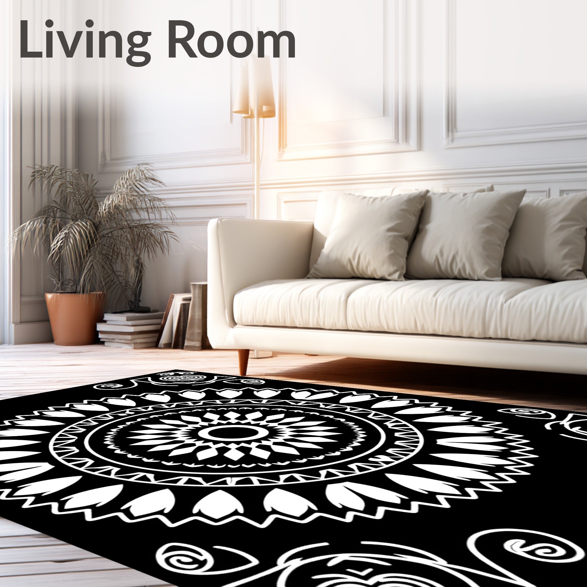 Classic White Mandala Pattern Art Rug
