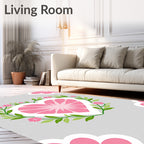 Pink Heart Floral Wreath Design Rug