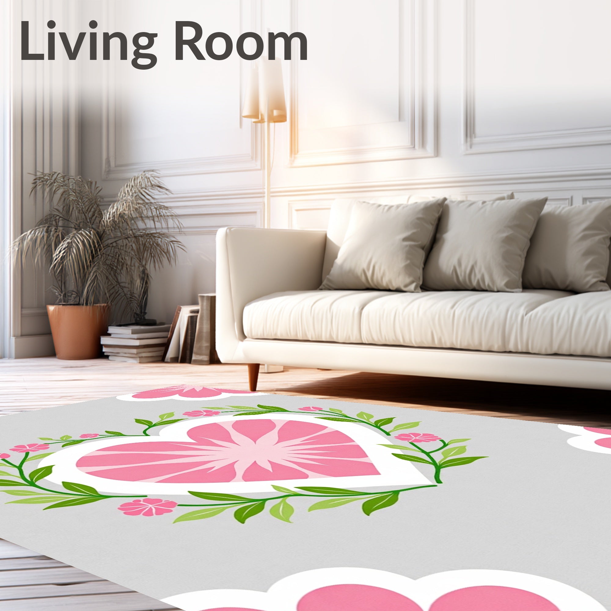Pink Heart Floral Wreath Design Rug
