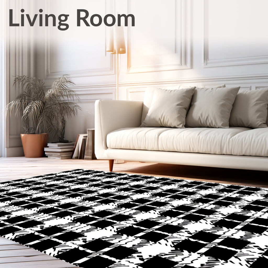 Bold Black White Checkered Pattern Rug