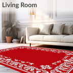 Red White Floral Leaf Border Design Rug