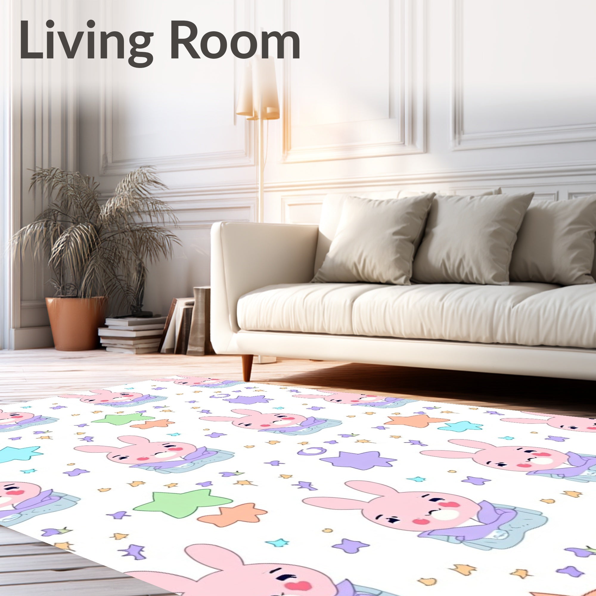 Cute Pink Bunny Star Pattern Rug