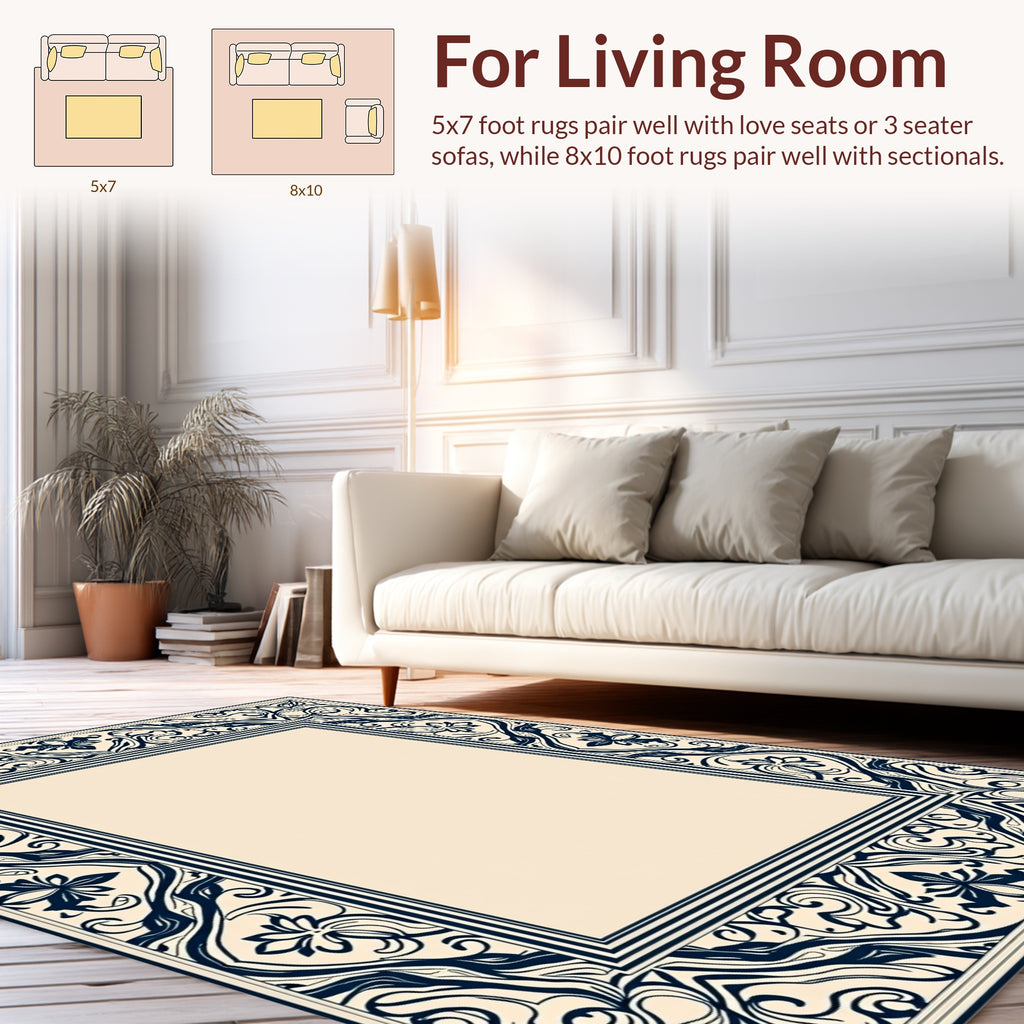 Elegant Floral Scrollwork Border Rug