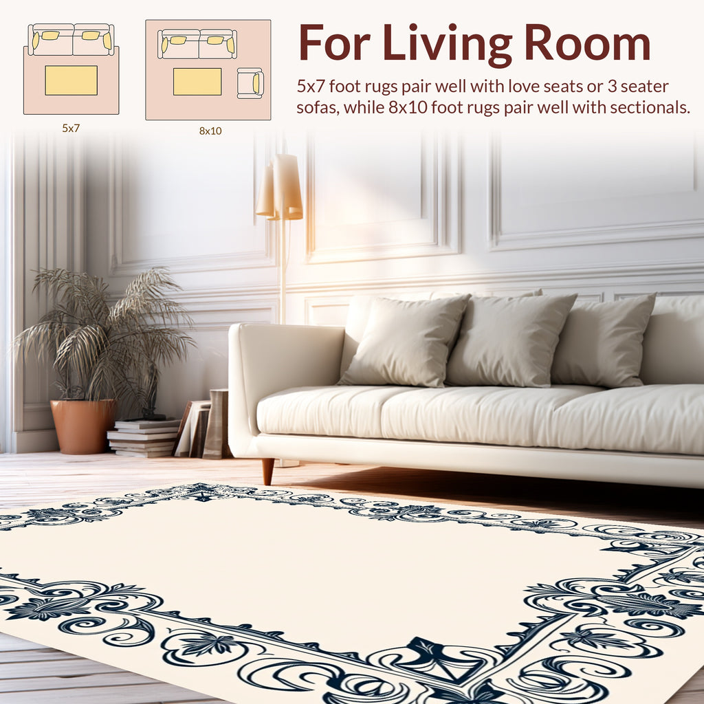 Elegant Floral Scroll Border Design Rug