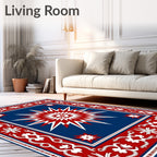Red White Starburst And Floral Border Rug