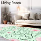 Whimsical Pink Floral Swirl Pattern Rug