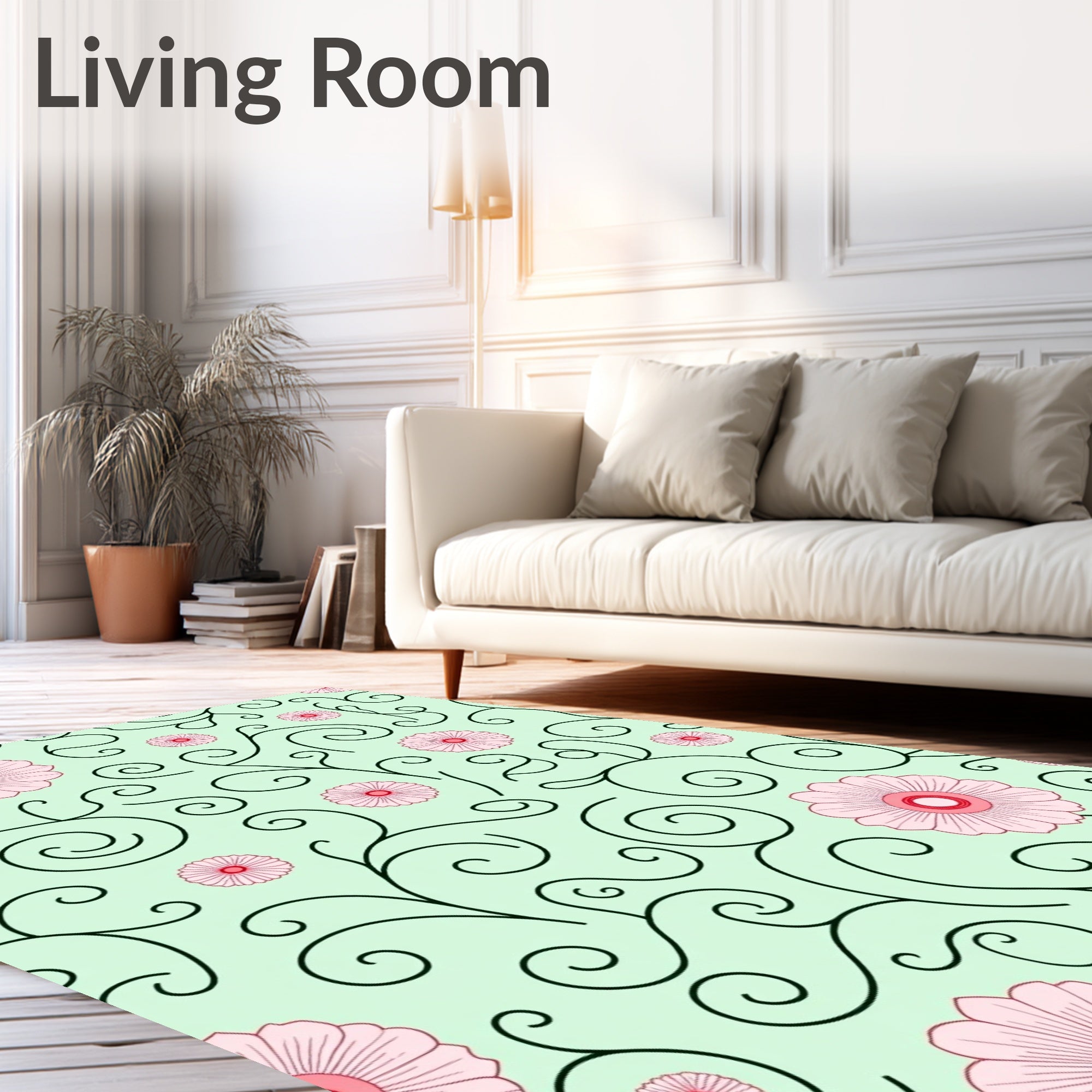 Whimsical Pink Floral Swirl Pattern Rug