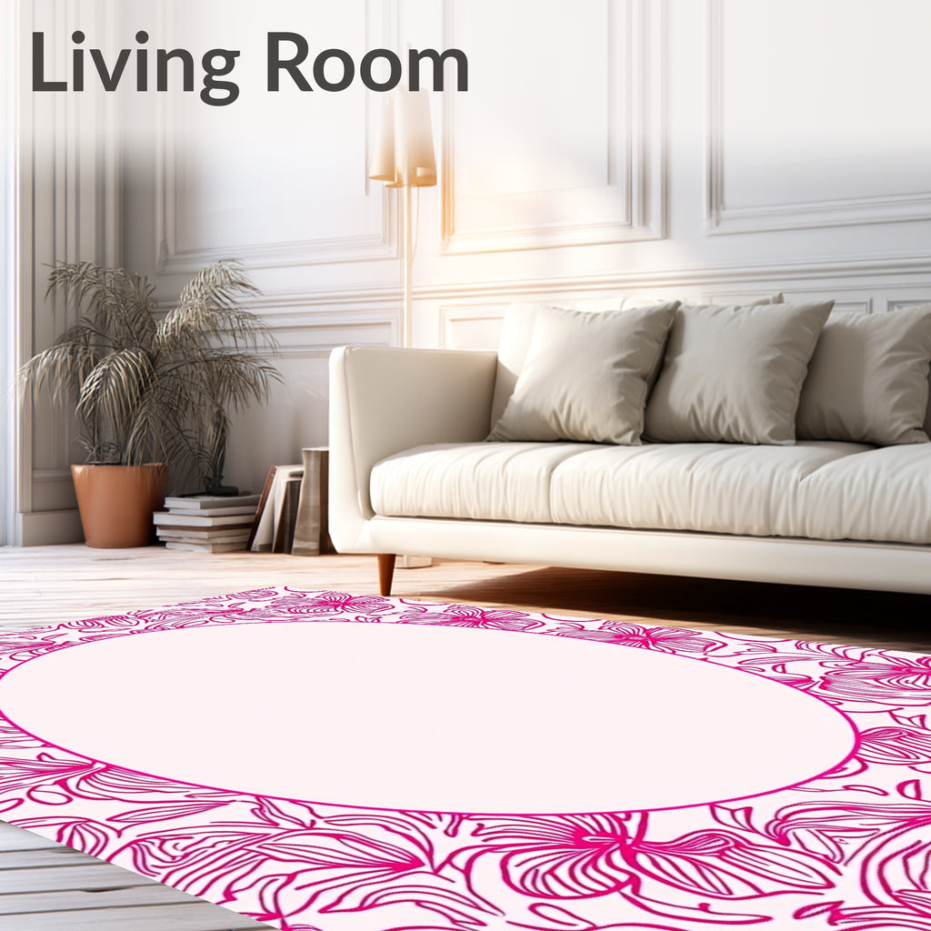 Vibrant Pink Floral Outline Rug