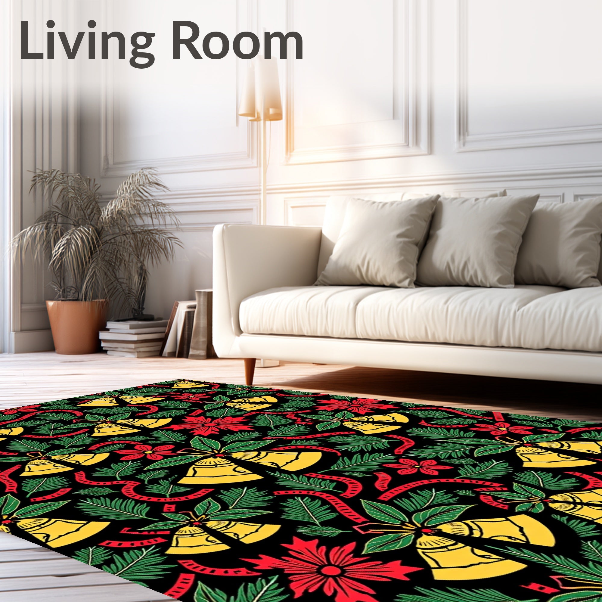 Holiday Bells Red Ribbon Firs Rug