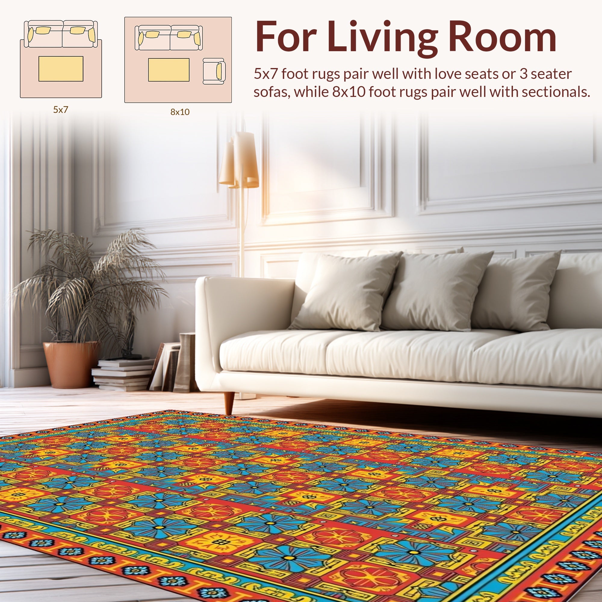 Colorful Geometric Floral Medallion Design Rug