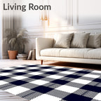 Classic Navy White Gingham Check Rug
