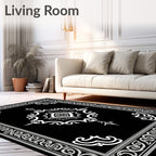 Intricate Black White Floral Medallion Rug