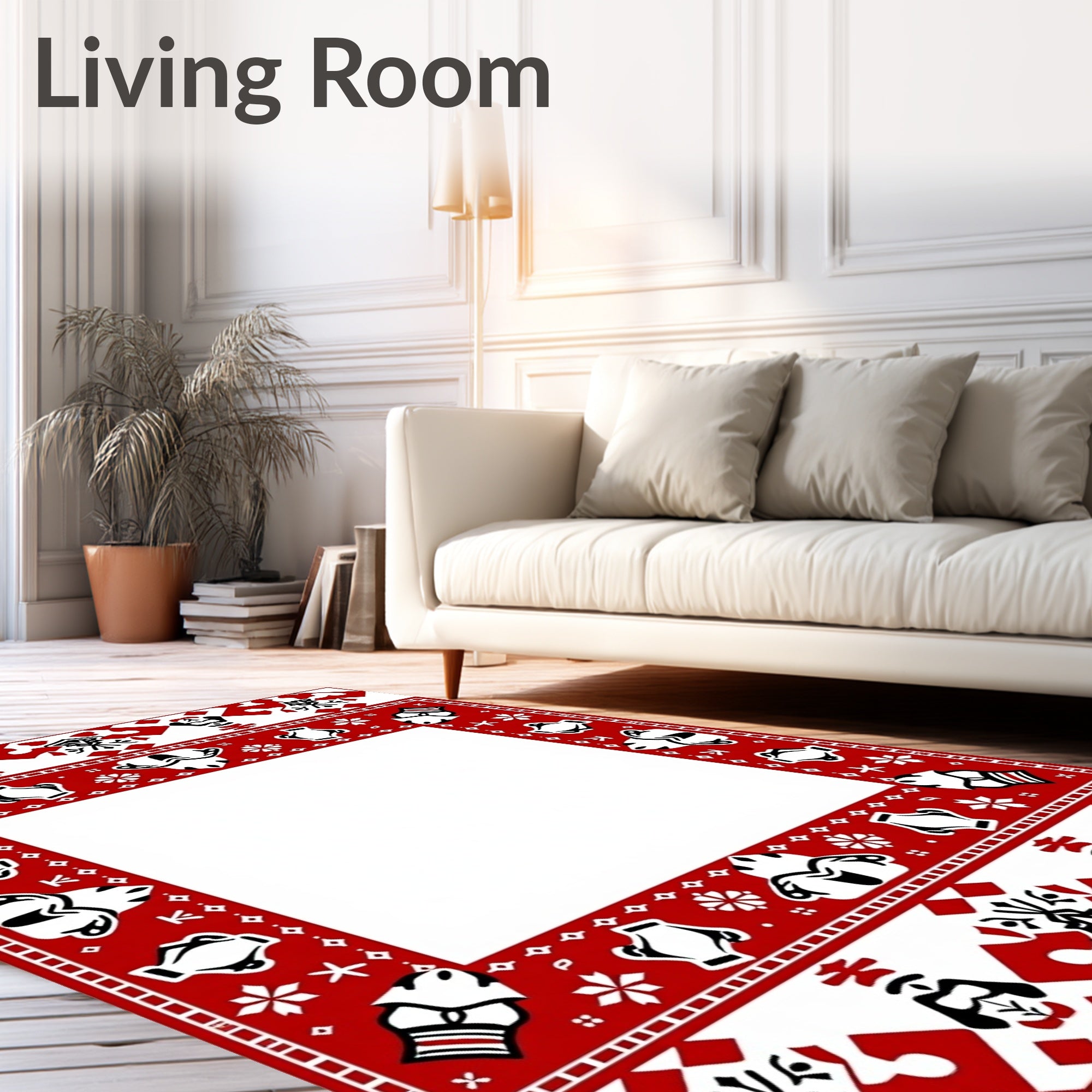Red Cultural Border With Abstract Elements Rug
