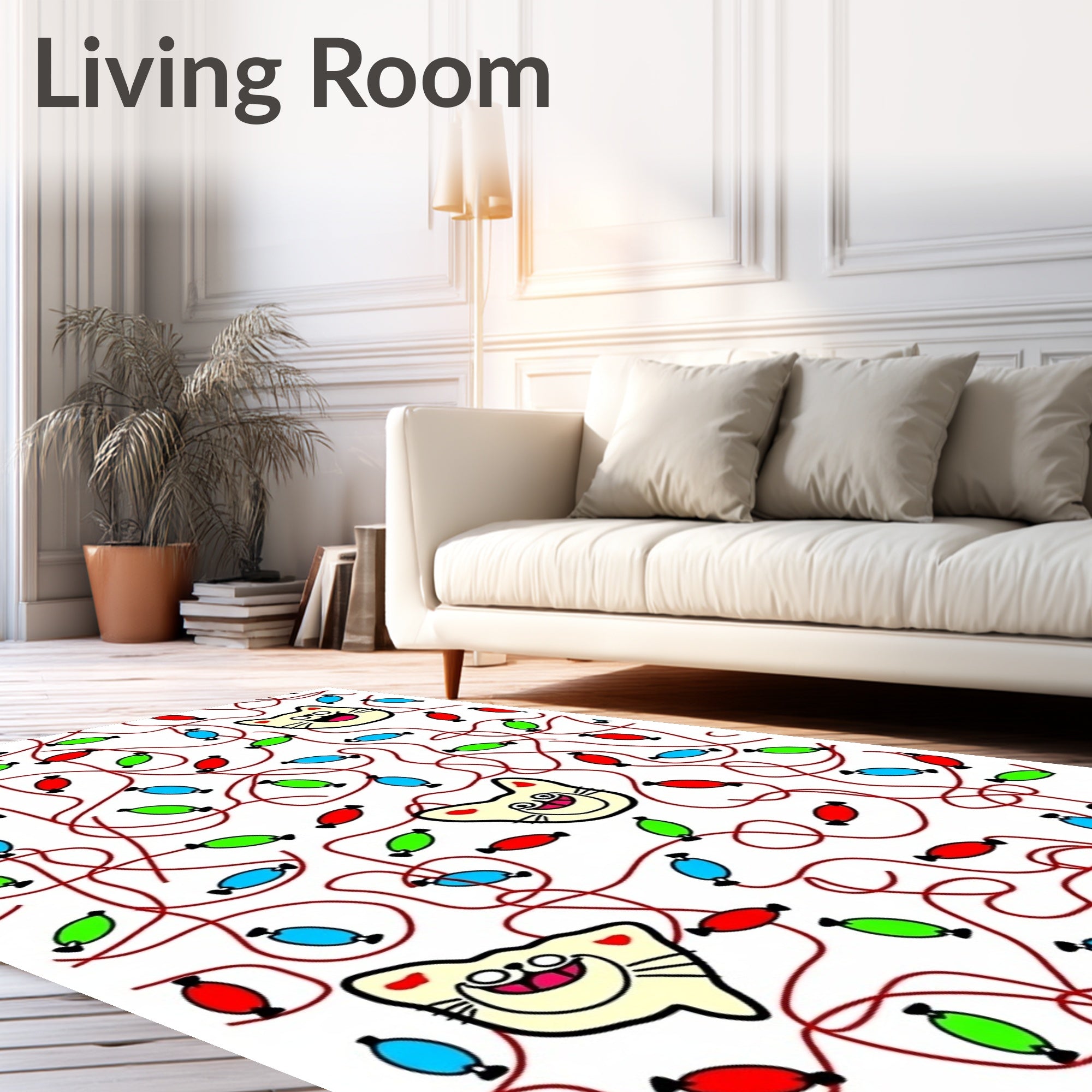 Whimsical Cat Heads And Candy Pattern Rug