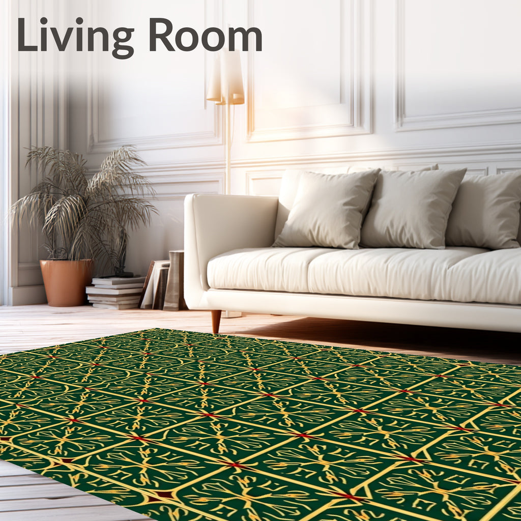 Emerald Gold Art Deco Grid Rug