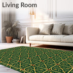 Emerald Gold Art Deco Grid Rug