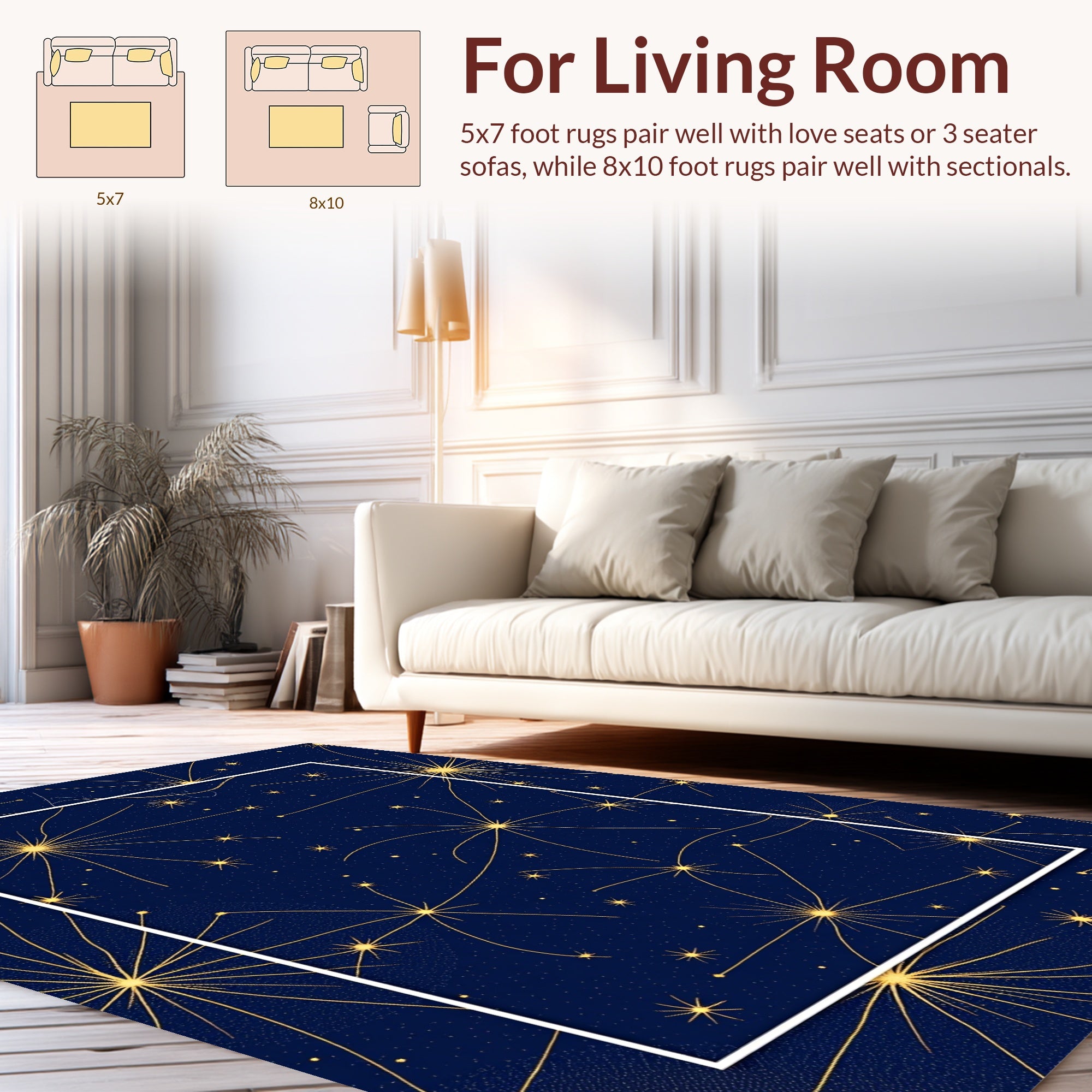 Golden Starburst on Navy Background Rug